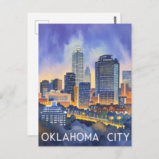 Oklahoma City water kleur skyline Briefkaart (Voorkant / Achterkant)