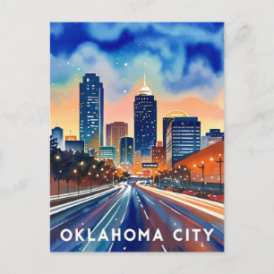 Oklahoma City water kleur skyline Briefkaart