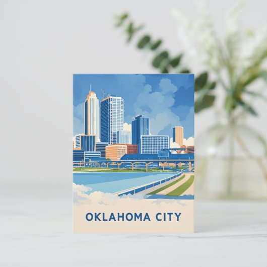 Oklahoma City water kleur skyline Briefkaart (Staand voorkant)