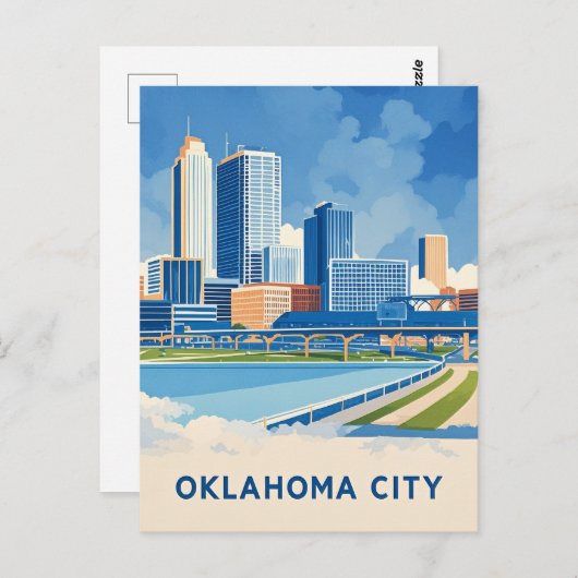 Oklahoma City water kleur skyline Briefkaart (Voorkant / Achterkant)