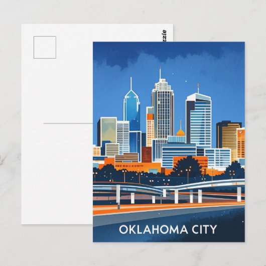 Oklahoma City water kleur skyline Briefkaart (Voorkant / Achterkant)