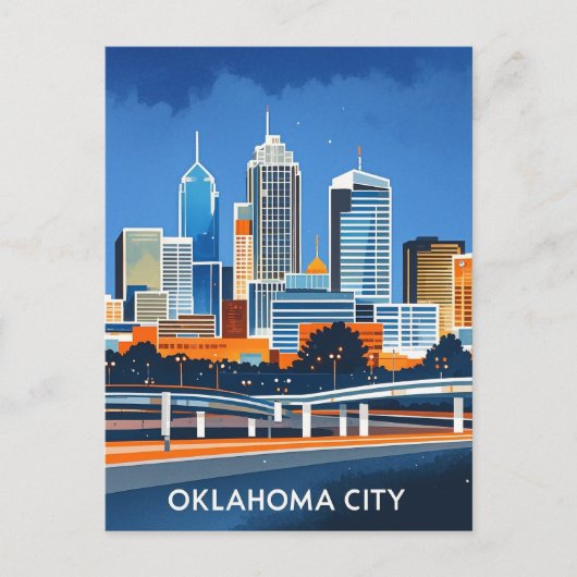 Oklahoma City water kleur skyline Briefkaart (Voorkant)