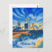 Oklahoma City water kleur skyline Briefkaart (Voorkant / Achterkant)