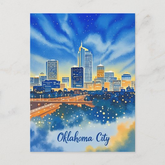 Oklahoma City water kleur skyline Briefkaart (Voorkant)