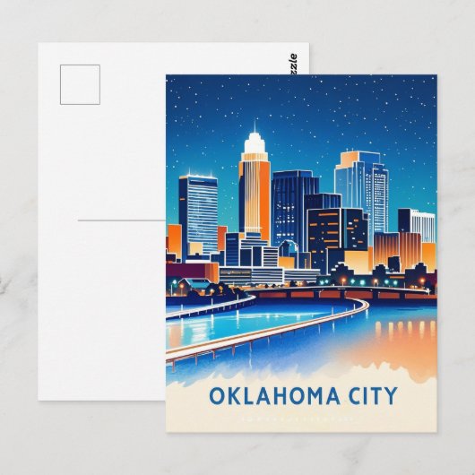 Oklahoma City water kleur skyline Briefkaart (Voorkant / Achterkant)