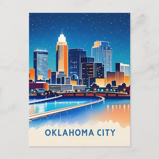Oklahoma City water kleur skyline Briefkaart (Voorkant)
