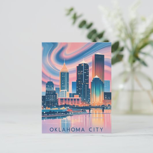 Oklahoma City water kleur skyline Briefkaart (Staand voorkant)