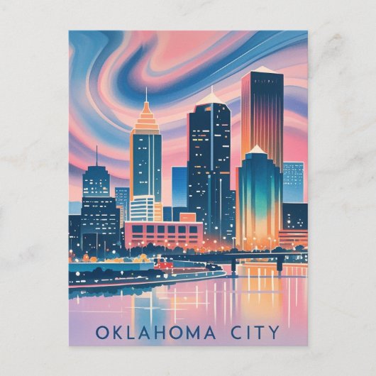 Oklahoma City water kleur skyline Briefkaart (Voorkant)