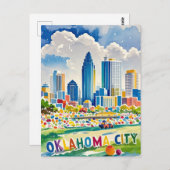 Oklahoma City water kleur skyline Briefkaart (Voorkant / Achterkant)