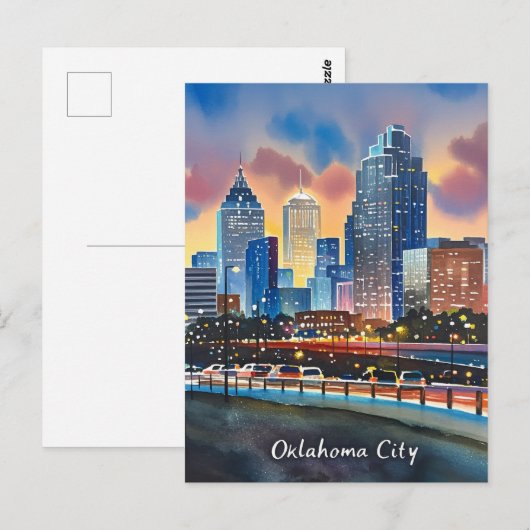 Oklahoma City water kleur skyline Briefkaart (Voorkant / Achterkant)
