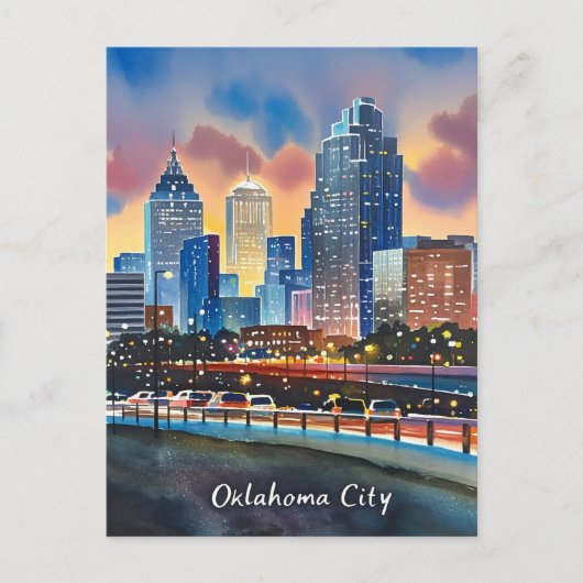 Oklahoma City water kleur skyline Briefkaart (Voorkant)