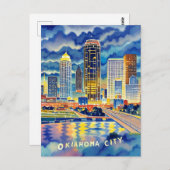 Oklahoma City water kleur skyline Briefkaart (Voorkant / Achterkant)