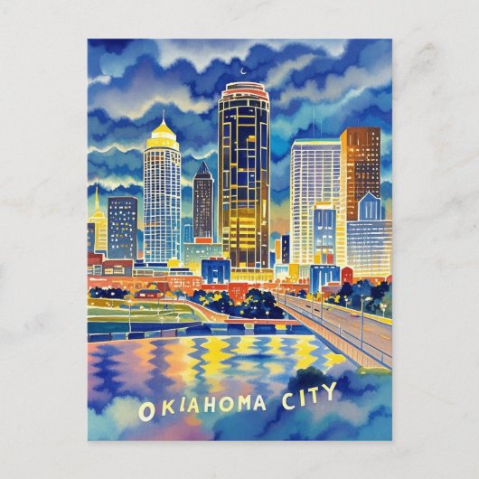Oklahoma City water kleur skyline Briefkaart (Voorkant)