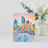 Oklahoma City water kleur skyline Briefkaart (Staand voorkant)