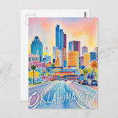 Oklahoma City water kleur skyline Briefkaart (Voorkant / Achterkant)