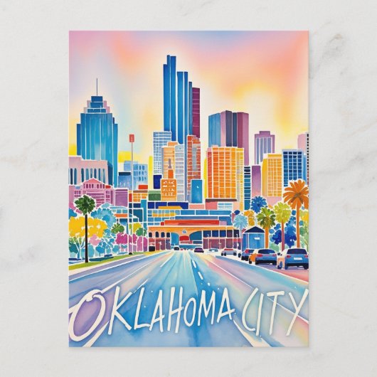 Oklahoma City water kleur skyline Briefkaart (Voorkant)