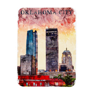 Oklahoma City Waterverf Skyline schilderij Magneet