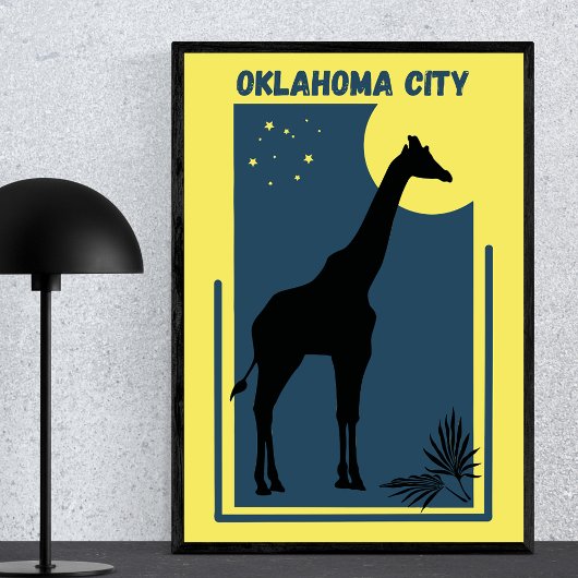 Oklahoma City Zoo Park  Giraffe Geel Blauw Poster