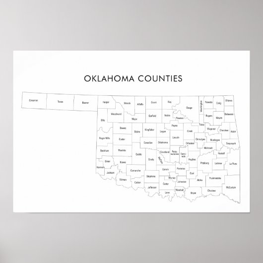 Oklahoma County's kaart met provincienamen Poster (Voorkant)