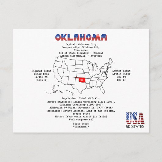 Oklahoma. De staat van de Verenigde Staten van Feestdagenkaart (Voorkant)