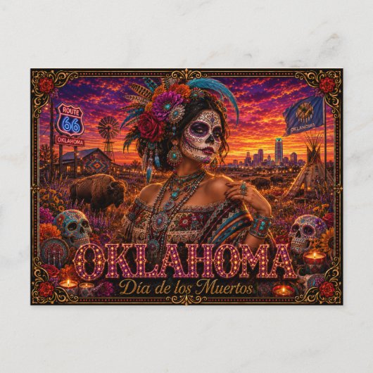 Oklahoma Día de los Muertos Retro Briefkaart (Voorkant)