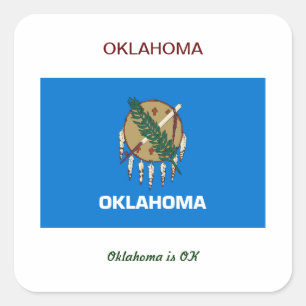 Oklahoma Flag en Slogan Vierkante Sticker