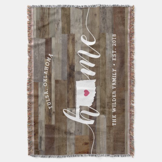 Oklahoma Home State Personalized Wood Look Deken (Voorkant Verticaal)