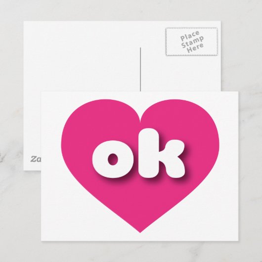 Oklahoma hot roze hart - ik hou van ok briefkaart (Voorkant / Achterkant)
