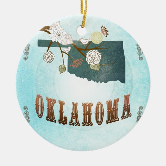 Oklahoma-kaart met mooie vogels keramisch ornament (Voorkant)