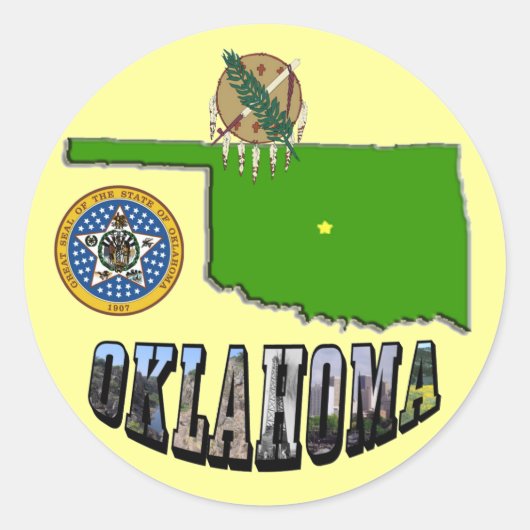 Oklahoma kaart overzicht, zegel en Afbeelding teks (Voorkant)