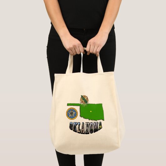 Oklahoma kaart overzicht, zegel en Afbeelding teks Tote Bag (Voorkant (product))