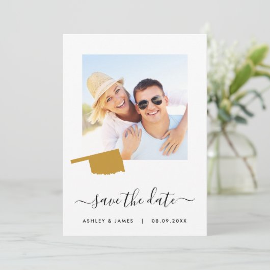 Oklahoma Map Photo Wedding Save the Date Kaart (Staand voorkant)