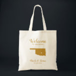 Oklahoma Map Wedding Welcome Bag, Gold Tote Bag<br><div class="desc">Het weekend van de bruiloft heet cadeautas voor gasten uit de stad voor je bruiloft,  met afbeelding van Oklahoma,  met hart dat je op de precieze locatie kunt plaatsen. Vul tas met je favoriete godies.</div>