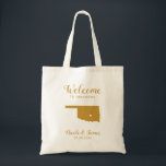 Oklahoma Map Wedding Welcome Bag, Gold Tote Bag<br><div class="desc">Het weekend van de bruiloft heet cadeautas voor gasten uit de stad voor je bruiloft, met afbeelding van Oklahoma, met hart dat je op de precieze locatie kunt plaatsen. Vul tas met je favoriete godies.</div>