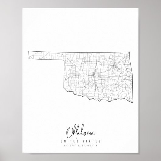 Oklahoma Minimal Street Map Poster (Voorkant)