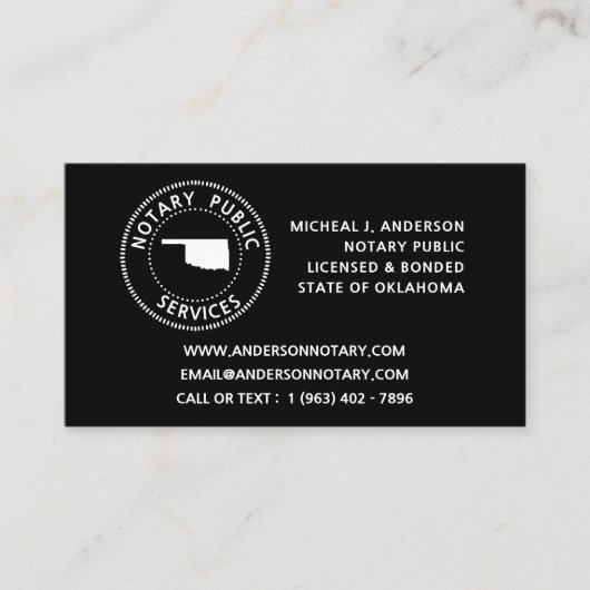 Oklahoma Notary Public Services Visitekaartje (Voorkant)