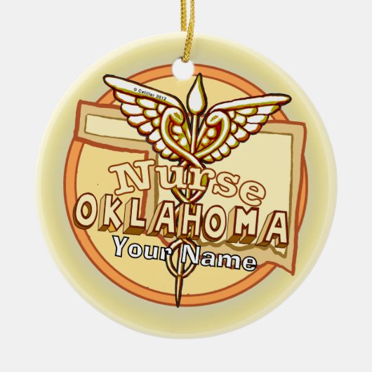 Oklahoma Nurse Caduceus  Keramisch Ornament (Voorkant)