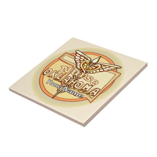 Oklahoma Nurse Caduceus Tile Tegeltje (Zijkant)