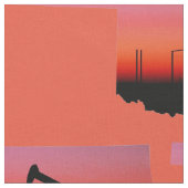 Oklahoma Oil Pump Jack Sunset Print Fabric Stof (Close Up)