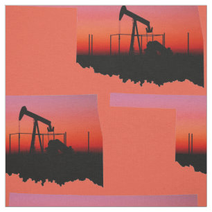 Oklahoma Oil Pump Jack Sunset Print Fabric Stof