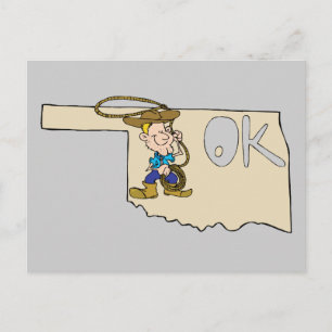Oklahoma OK Map & Cowboy Cartoon Art Motto Briefkaart