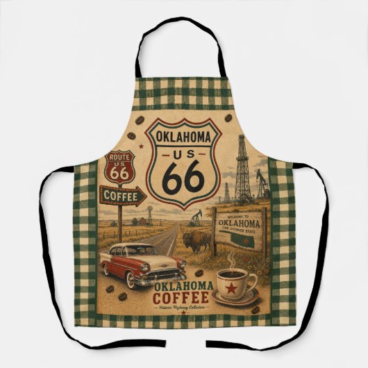 Oklahoma Prairie Coffee Kitchen Route 66 Schort (Voorkant)