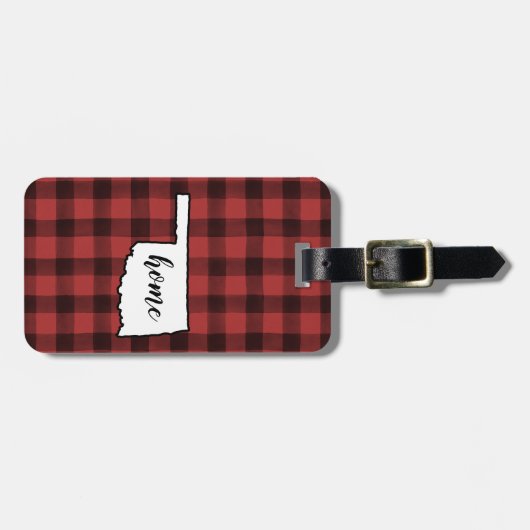 Oklahoma | Red & Black Buffalo Plaid Home State Bagagelabel (Voorkant horizontaal)