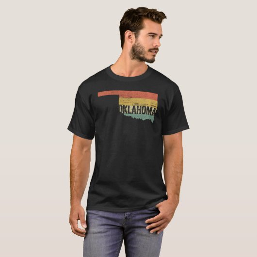 Oklahoma  Retro Sunset Distress State Map T-shirt (Voorkant volledig)