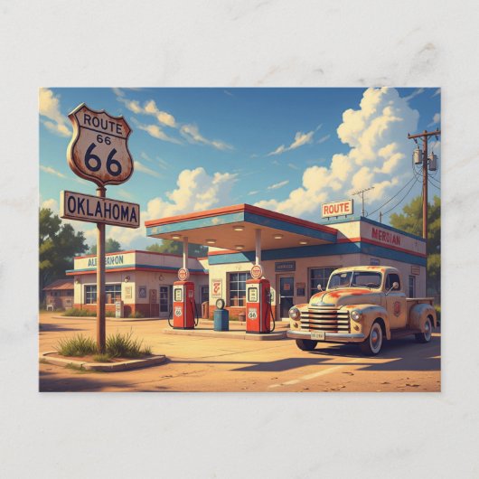Oklahoma Route 66 Antieke Benzinepomp Briefkaart (Voorkant)