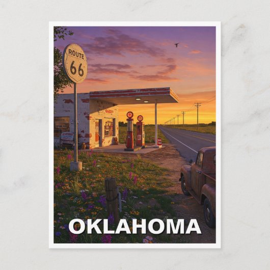 Oklahoma Route 66 Benzinepomp Reizen Briefkaart (Voorkant)