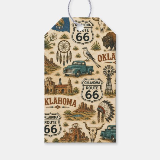 Oklahoma Route 66 Cadeau Rondje Cadeaulabel (Voorkant)