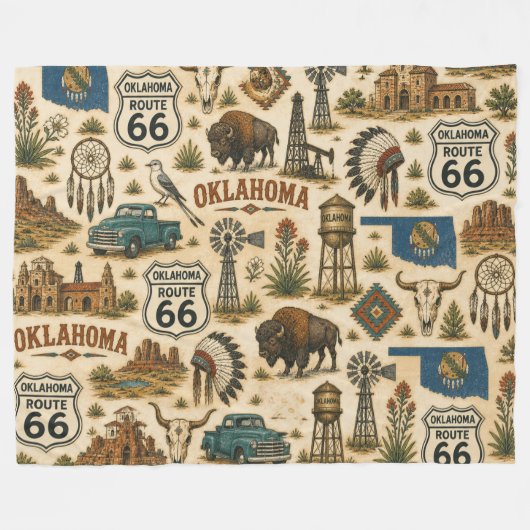 Oklahoma Route 66 Cozy Prairie Fleece Deken (Voorkant (Horizontaal))