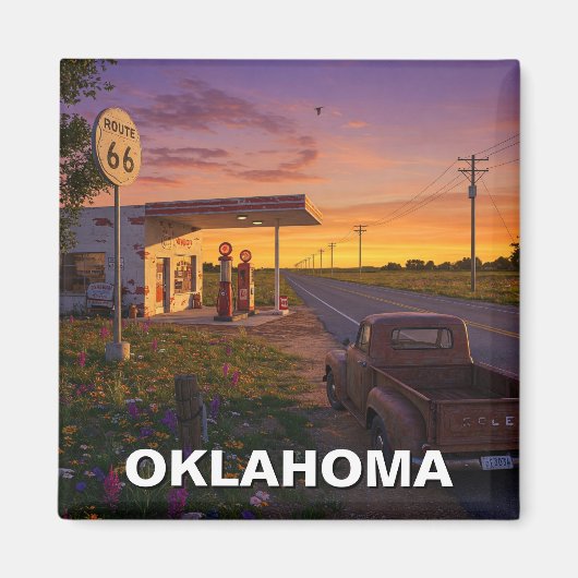 Oklahoma Route 66 Gasstation Reizen Magneet (Voorkant)