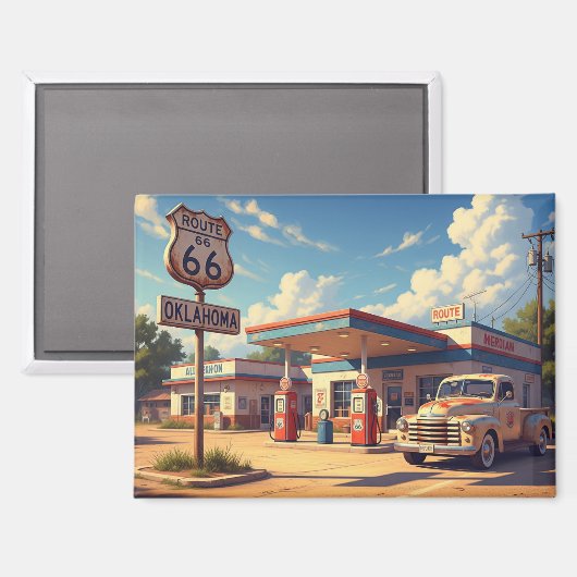 Oklahoma Route 66  tankstation Magneet (Voorkant / Achterkant)